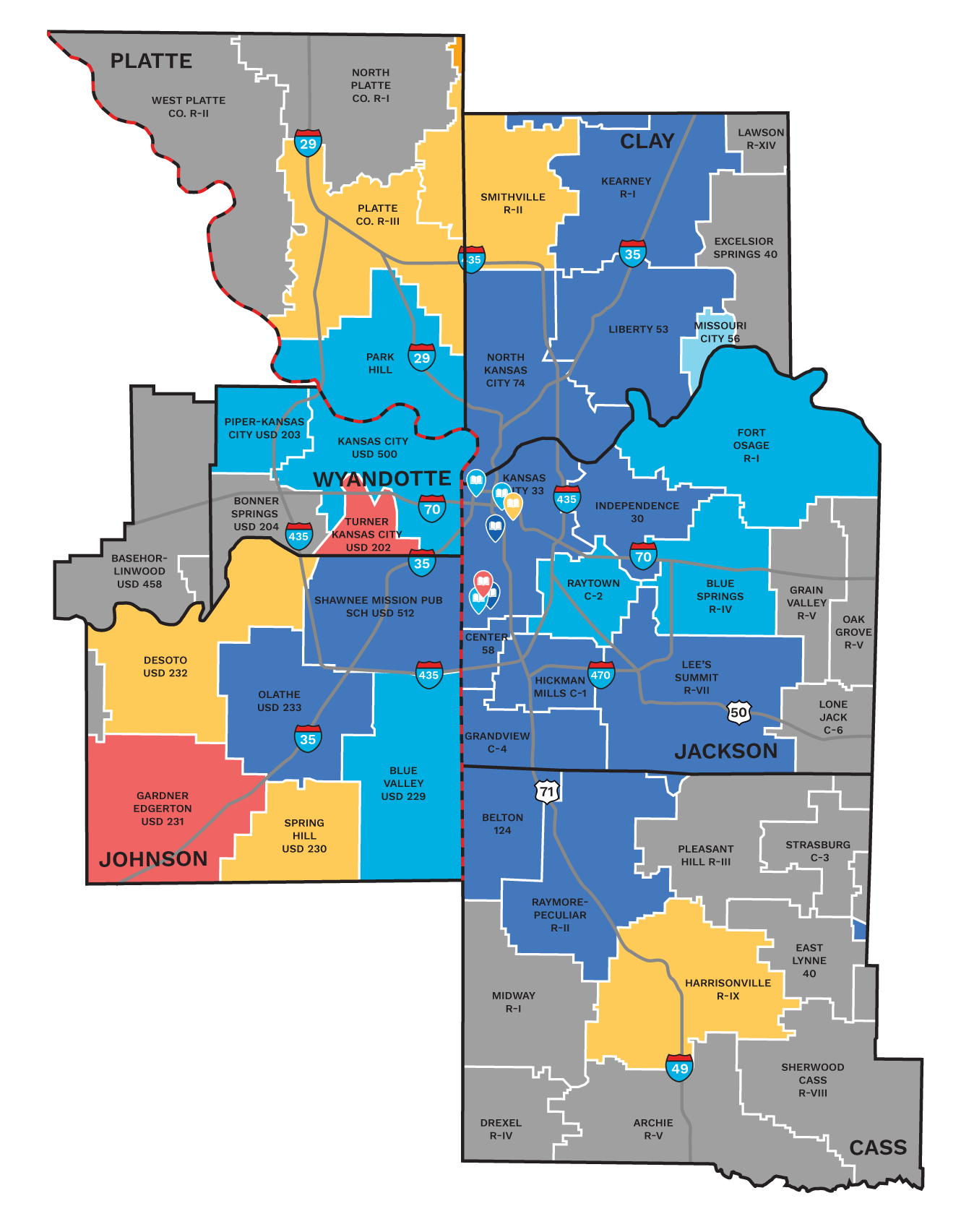 Color Coded map of school district boundaries